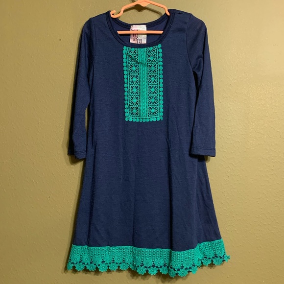 Twirls and Twigs Navy and Green Dress Sz 6 - Picture 1 of 7
